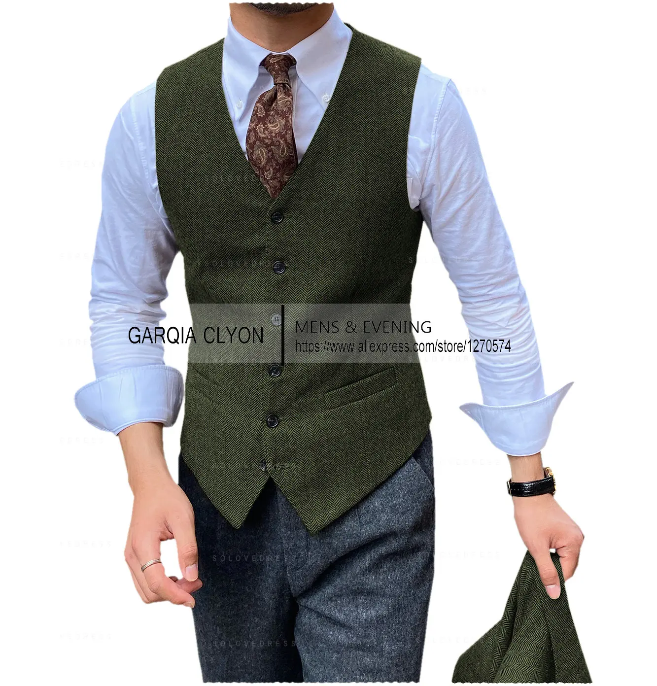 Коричневый мужской жилет, приталенный жилет с рисунком «елочка», винтажный жилет с v-образным вырезом, костюм, жилет для свадьбы, жениха, однобортный