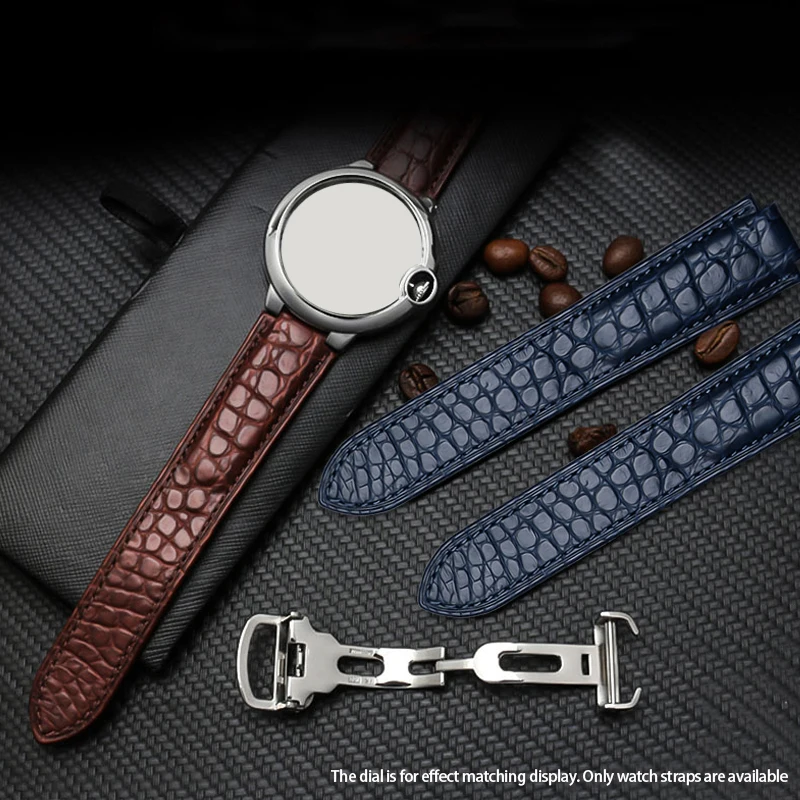 Crocodile Leather Watch Strap for Cartier Blue Balloon WSBB0025 W69012Z4 14x8mm 20x12mm 16x8mm Men Women Convex Watchband