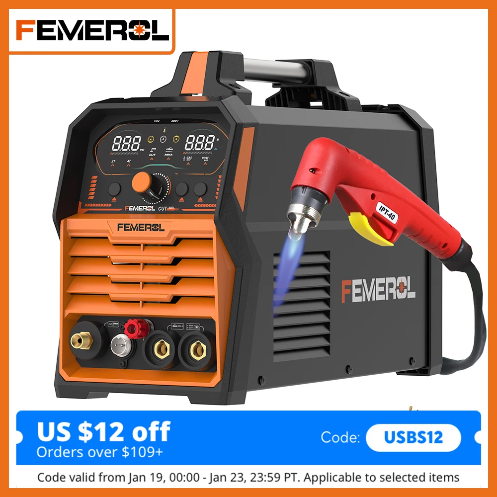 

Плазменный резак FEMEROL 2 в 1, 60 А, 110/220 В, 200 А, сварочный аппарат без сенсорной пилотной дуги, большой светодиодный дисплей, машина для плазменной резки IGBT