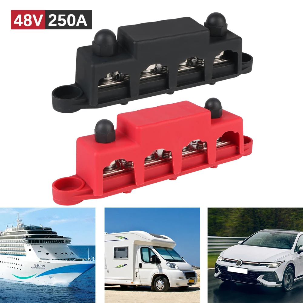 

Caravan RV Power Distribution Block 4 Ways 48V 250A DC Bus Bar Electro Junction For Boat Truck Car Accessories M8 M10 Studs