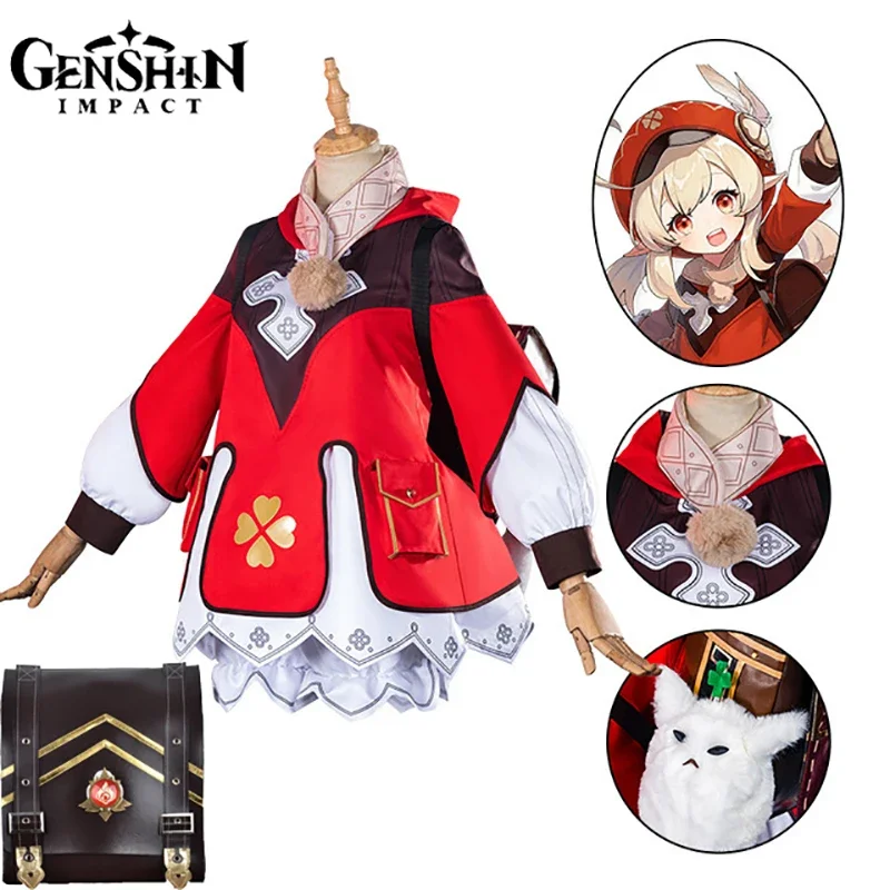Косплей-костюм Klee, парик, игра Genshin Impact Klee, косплей-костюм, парики, наряды, платье, костюмы на Хэллоуин для женщин и девочек