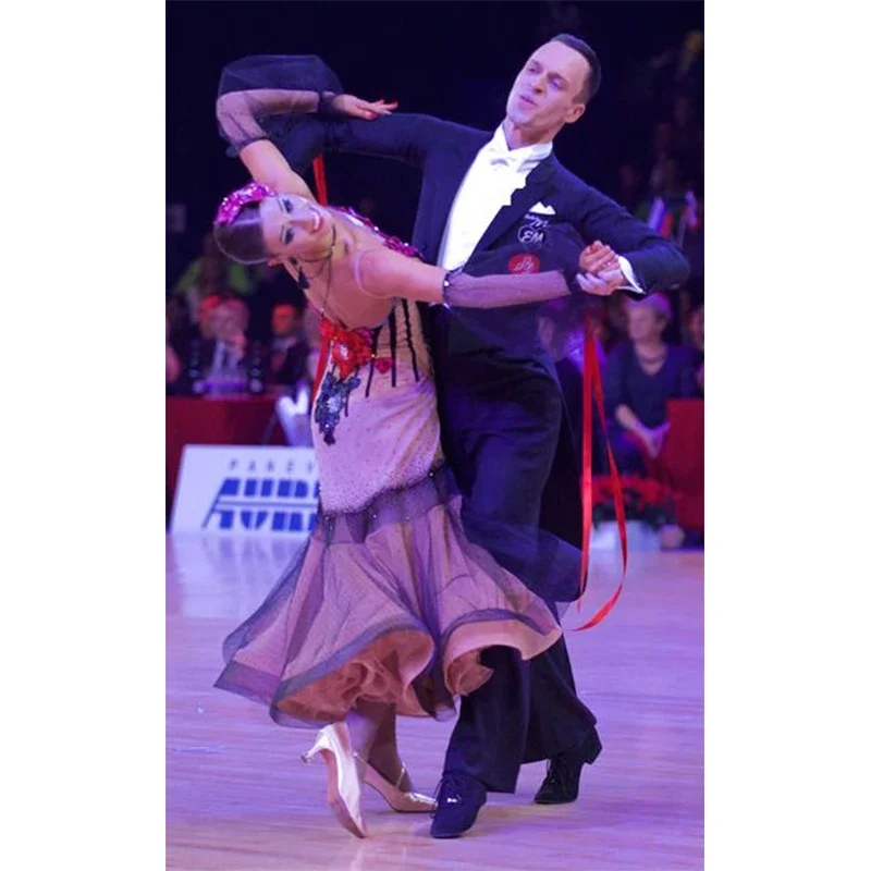 플로팅 슬리브 댄스 드레스 퍼포먼스 웨어 진주 손목 스트랩 핸드 플라워 볼룸 댄스 액세서리 왈츠 댄스