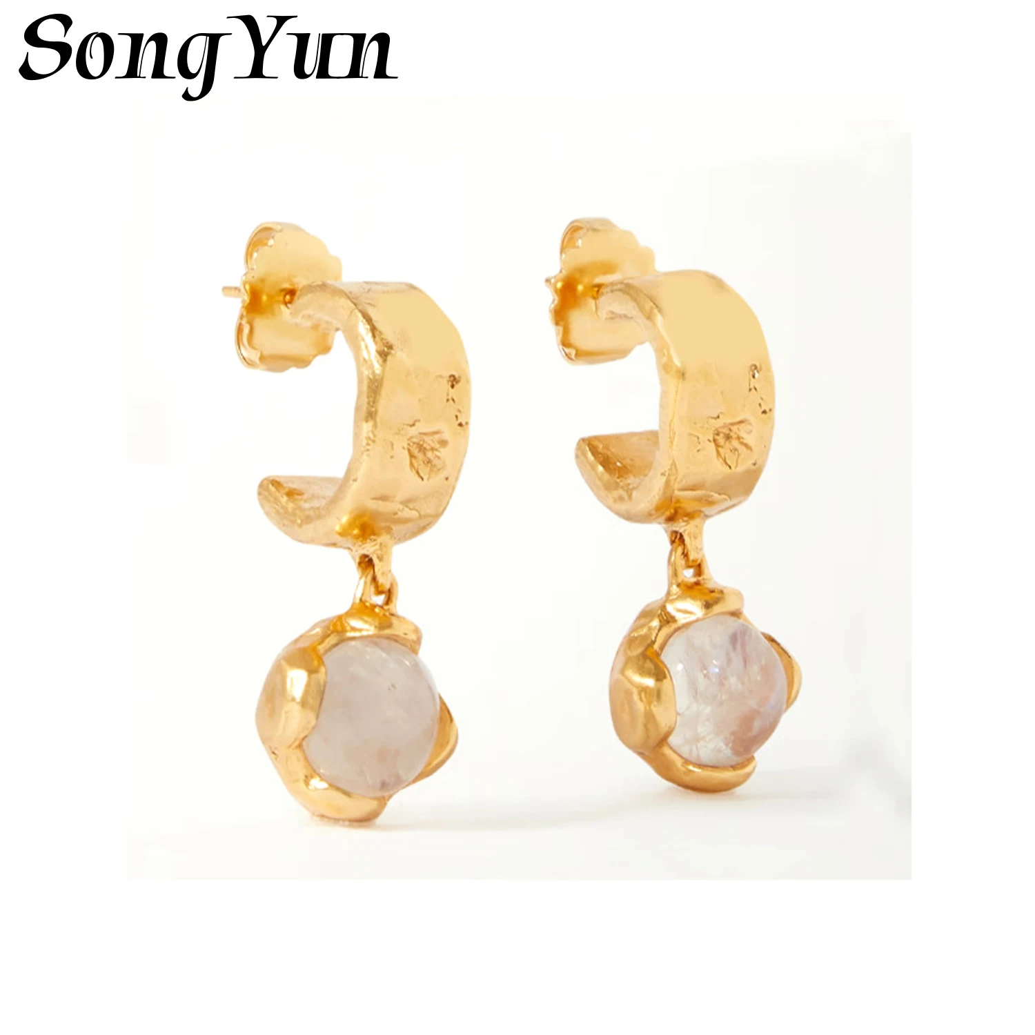 

Luxurious Design Luxurious French C-shaped Crystal Rhinestone Drop Earrings Fashionable 18K Gold Plated Women's Dangle Earrings