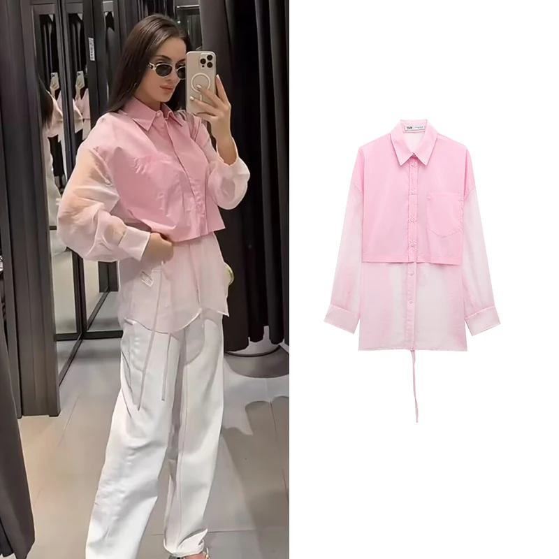 

Blouses Women's 2025 New Shirts Spring Chic Pink Loose Perspective Elegant Women's Shirts Tops Street Youth Fashion Shirts