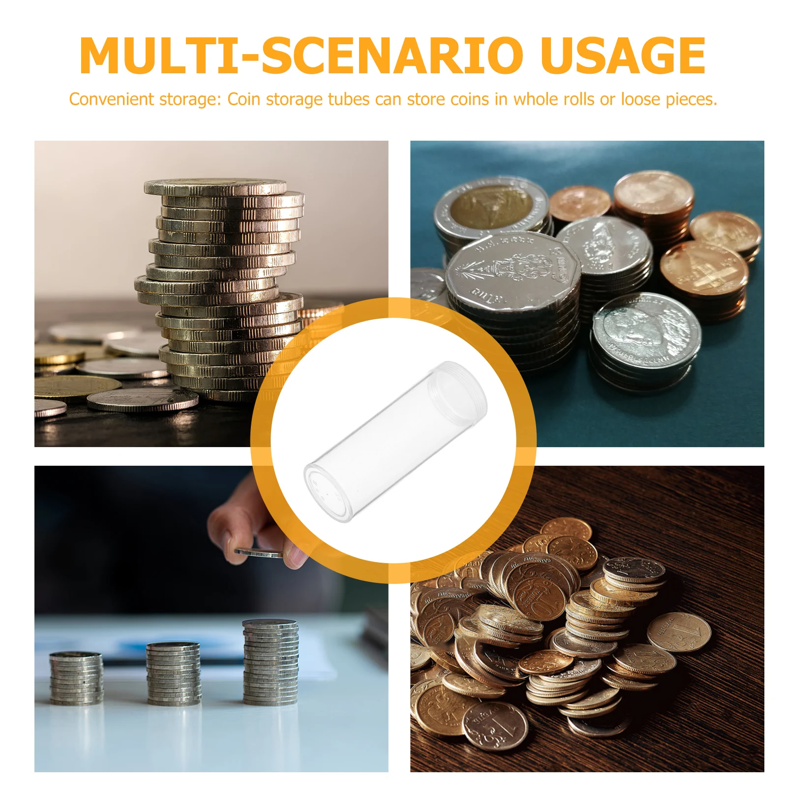 

5Pcs Transparent Plastic Coin Storage Tubes Airtight Sealed Lids Container for Quarters Coin Protection