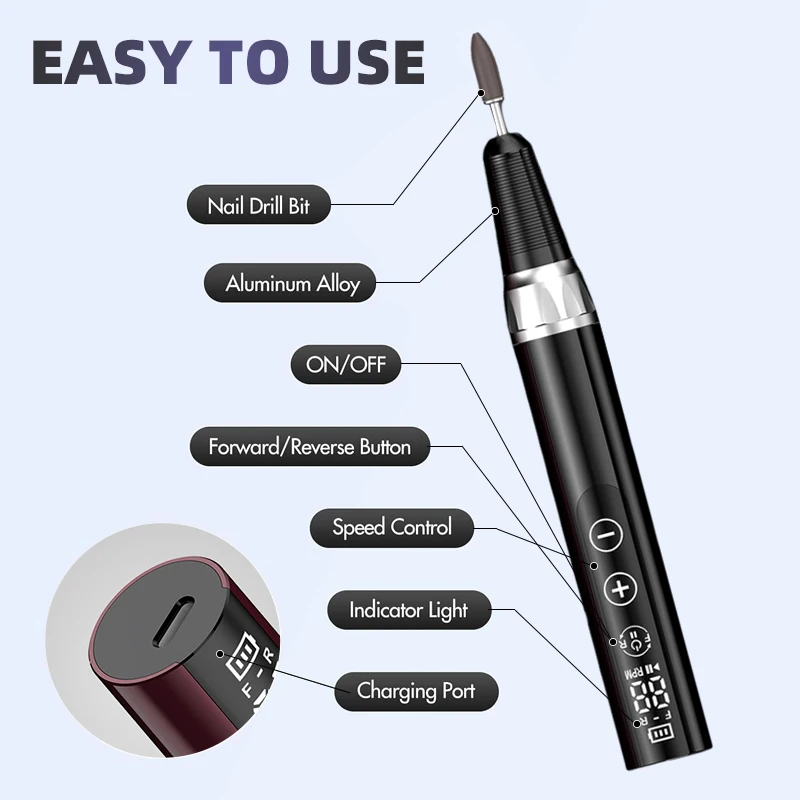 35000 دورة في الدقيقة مسمار آلة الحفر اللاسلكي الكهربائية مانيكير قاطعة المطحنة مجموعة المحمولة ملفات الأظافر ساندر هلام مزيل طلاء الأظافر أدوات