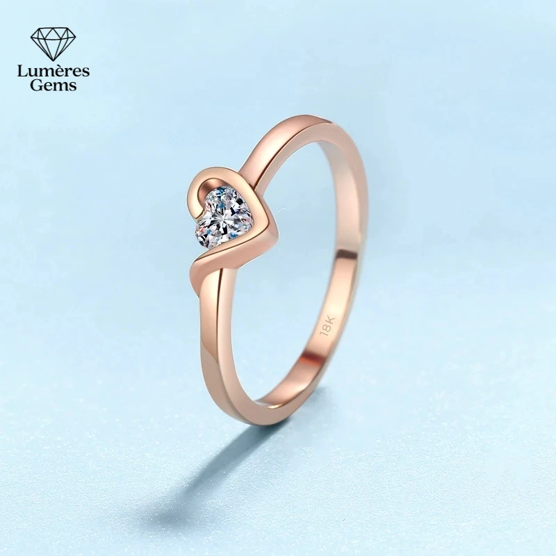 

Daughter Birthday Gift 18K Rose Gold Rings Women Wedding Heart Style Fine Jewelry Moissanite Diamond 0.3Ct Girl Engagement Ring