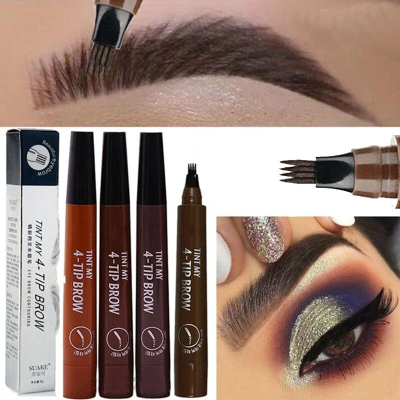 4 pontos sobrancelhas caneta sobrancelha tatuagem caneta à prova dwaterproof água líquido preguiçoso 4d olho sobrancelha lápis delineador líquido sobrancelha lápis maquiagem