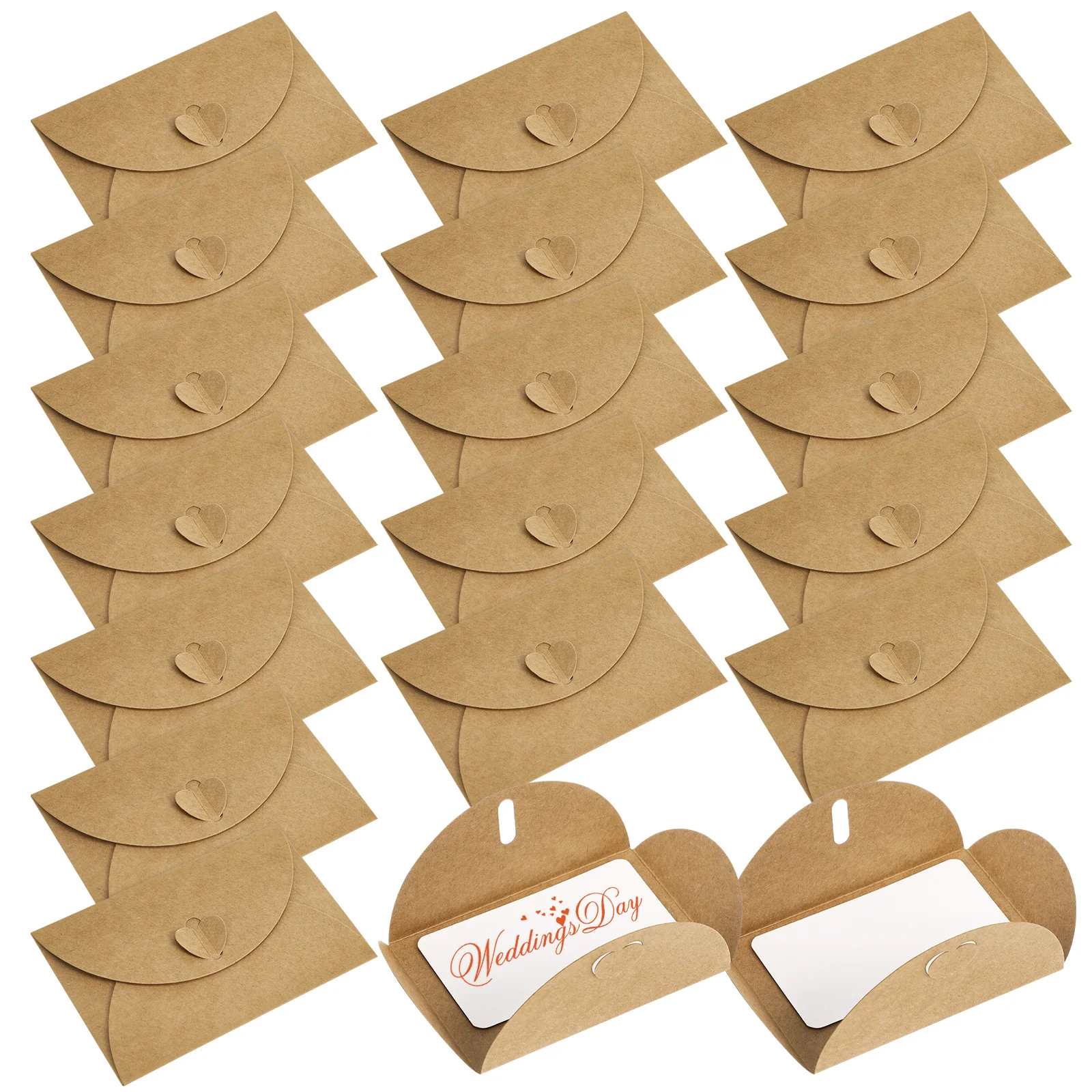 

Heart Clasp Kraft Brown Wedding Invitations Postcards Sets Blank Cards Love Letter Envelopes Sturdy Paper Rustic