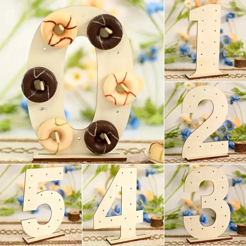 Donut Wall Display Donut Stand for Birthday Parties Wood Number Shaped Dessert Candy Bar Holder Baby Shower Party Decoration