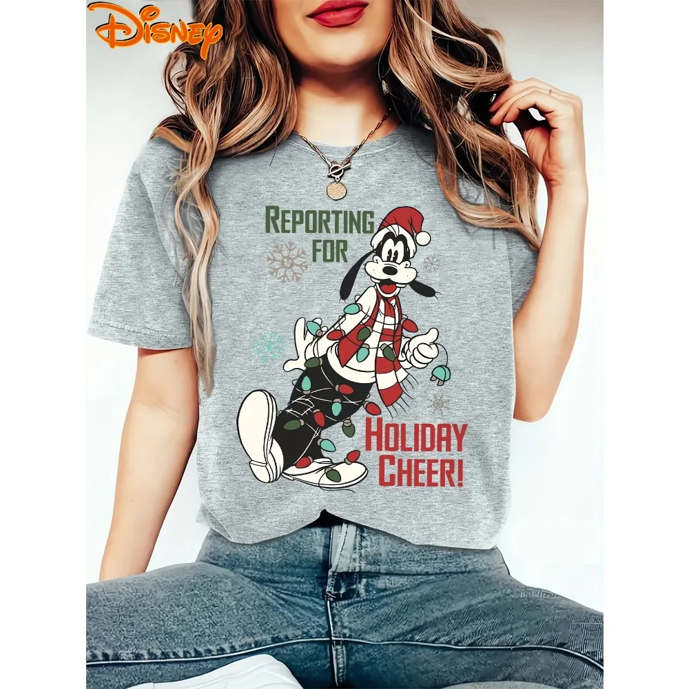 المرأة ديزني بلوتو أضواء عيد الميلاد تي شيرت الرجال القطن المحملة س الرقبة عادية كبيرة الحجم قصيرة الأكمام الشارع ارتداء دونالد داك الأعلى