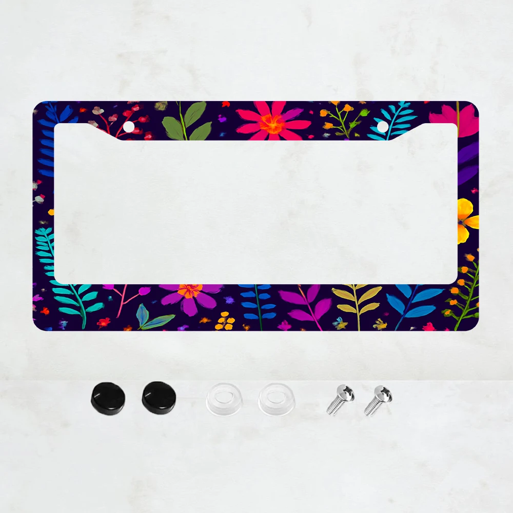

1PC 2-Hole License Plate Frame, Multicolor Floral Design, Aluminum, 6x12 Inches, with Screws, Retro Novelty Car Decoration Gift