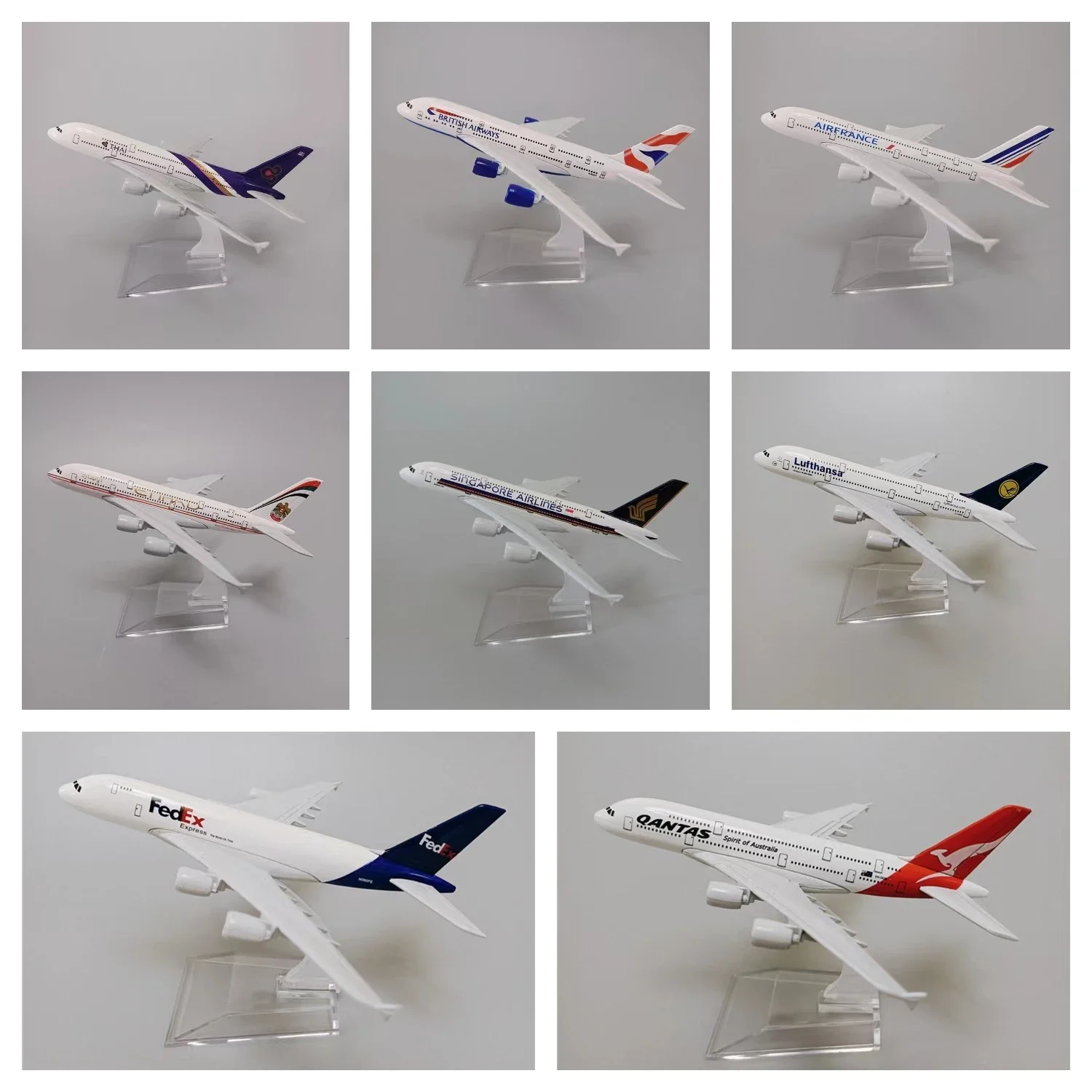 

16cm Alloy Metal Qantas KOREAN LUFTHANSA SINGAPORE ETIHAD BRITISH FEDEX FRANCE Airbus 380 A380 Airplane Model Plane Aircraft