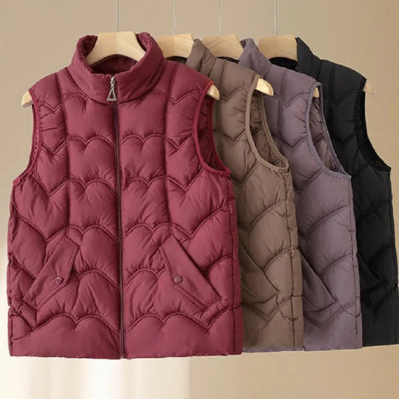 Autumn/Winter Fashionable Loose-Fit Thin Cotton Vest for Women Warm Women's Stand Up Collar Camisole Warm Vest Jacket