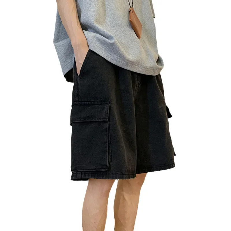 Y2K Mens Streetwear Breeches Retro Korean Harajuku Pocket Denim Hip Hop Cargo Short Pants Bermudas Jeans Shorts Clothes