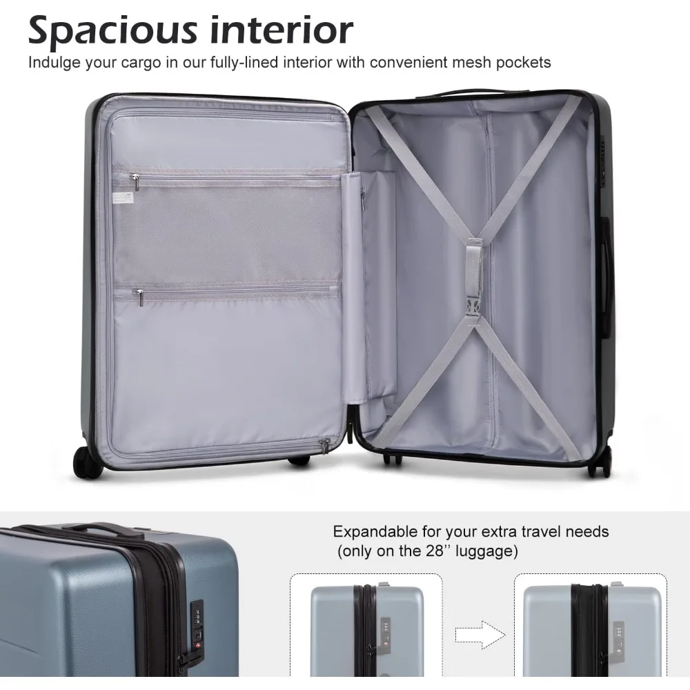 مجموعة حقائب سفر بعجلات دوارة ABS+PC مع جيب، حقيبة عطلة نهاية الأسبوع، كحلي ليلي، مجموعة أمتعة مكونة من قطعتين