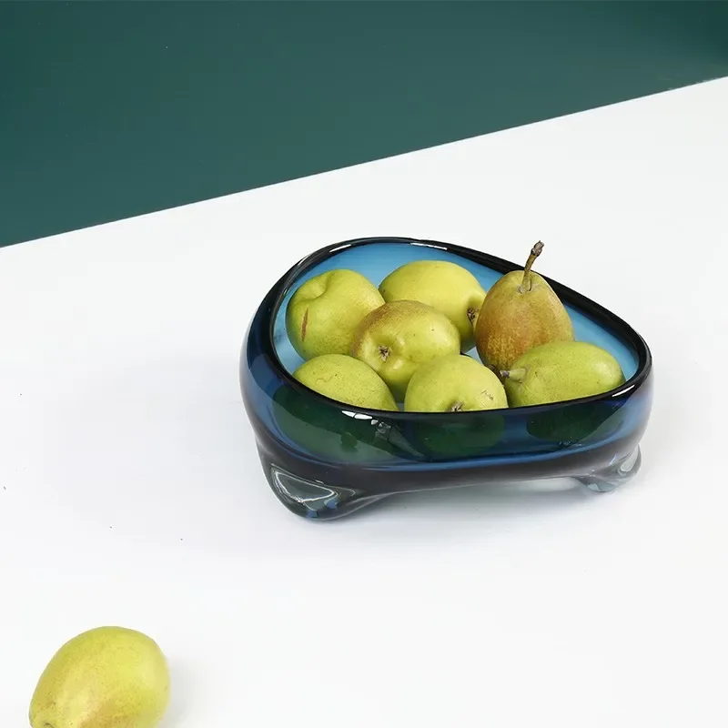 Glass Tray Geometric Triangle Transparent Glass Fruit Tray Desktop Storage Dish Jewelry Organizer Home Decoration Accessories