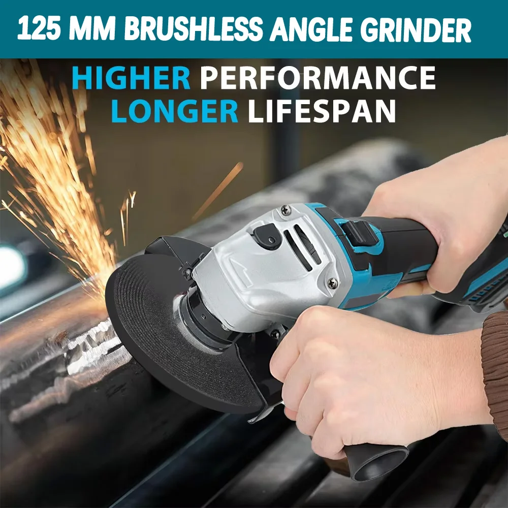 125mm Brushless Impact Angle Grinder 18V 800W Electric Cordless Polishing Grinding Machine Rechargeable For Makita Battery