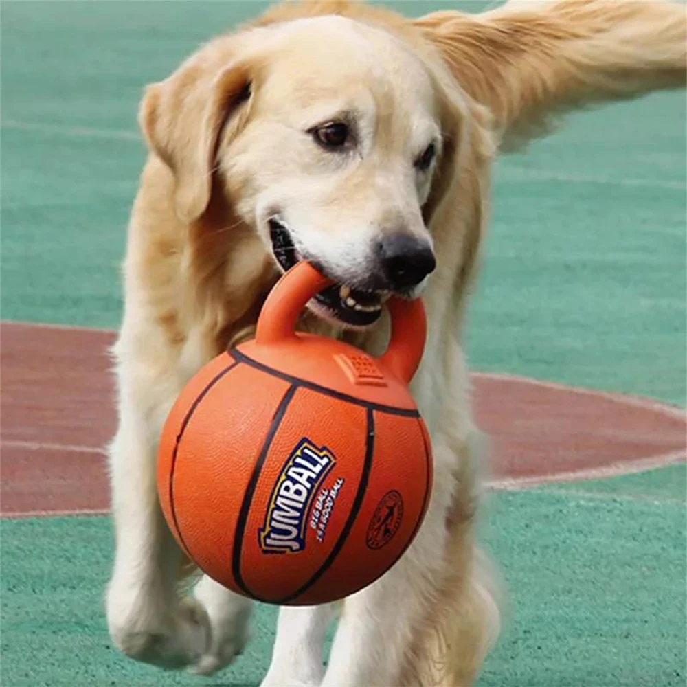 Pelota de juguete para perros, pelota de baloncesto resistente a las mordeduras, mango de goma Indestructible, entrenamiento de perros grandes y pequeños, juego interactivo