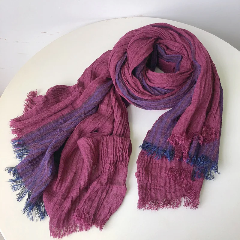 

Весенние и летние ретро лоскутные дизайнерские хлопковые и льняные фиолетовые шарфы для женщин 80x180 см