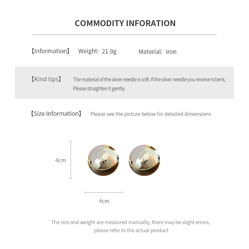 Punk Smooth Round Earrings For Women Big Ball Metal Stud Earrings Classic Gold Color Geometric Earrings Vintage Ear Jewelry image 6