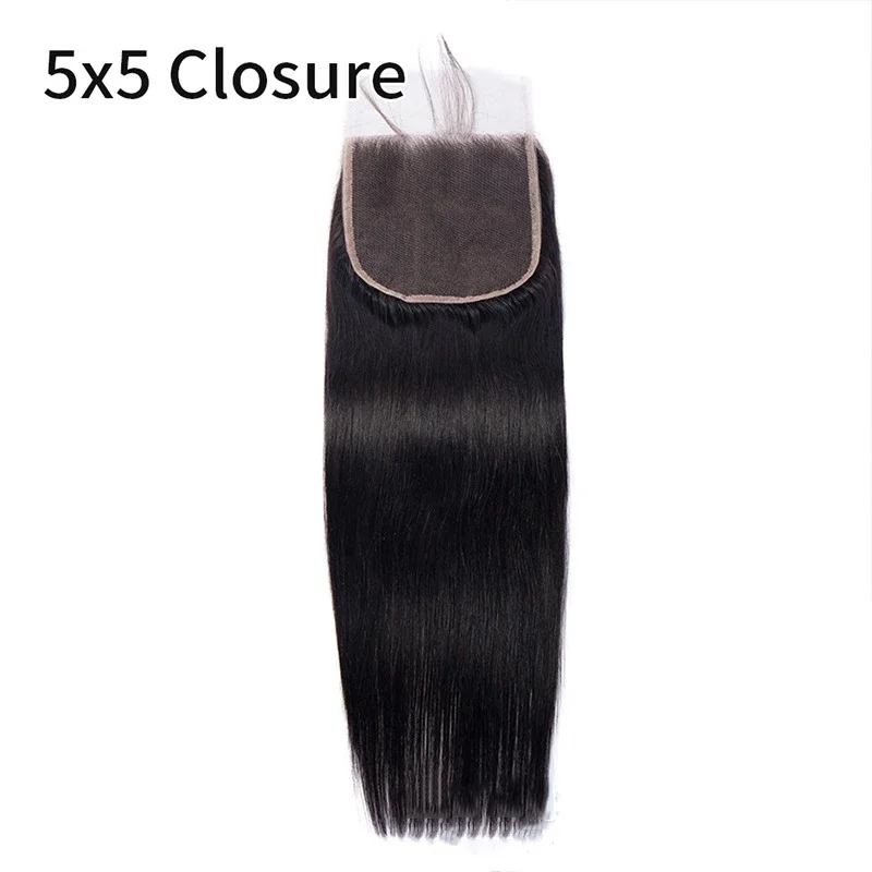 Straight Human Hair 8-18 Inch Closure 5x5 Transparent Lace Closure Pre-Plucked With Baby Hair Natural Color 150% Density