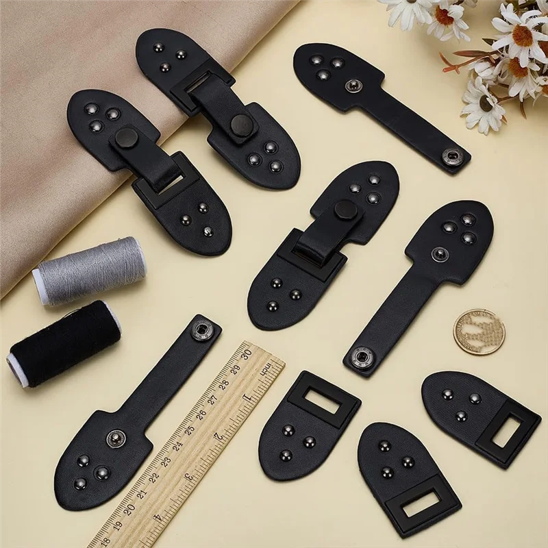 FX-6 Pack Cape Cloak Clasp Metal Leather Buckles Black PU Alloy خياطة على تبديل أقفال المحفظة الجلدية