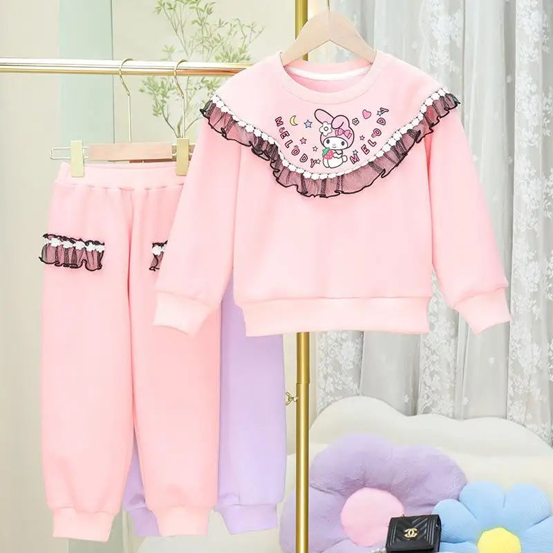 

Hot Sanrio Children Sweatsuit Pants Set Kuromi Kawaii Anime Fashion Student Winter Tops Pants 2-Piece Set Girl's Clothing New
