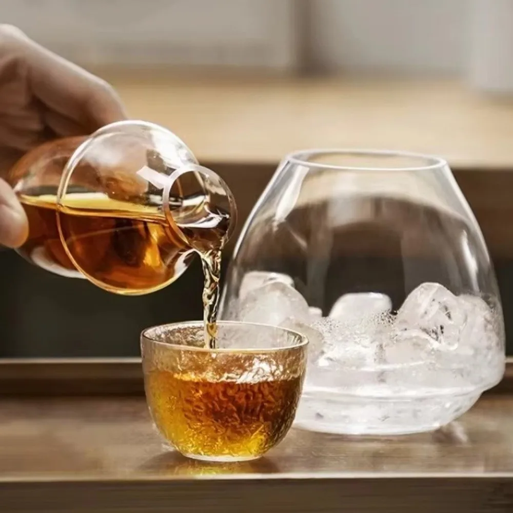 Whiskey Dispenser Transparent Ice Wine Jug Detachable Flat Mouthed Wine Cooler Glass Slant Mouthed Wine Dispenser Wine Tasting