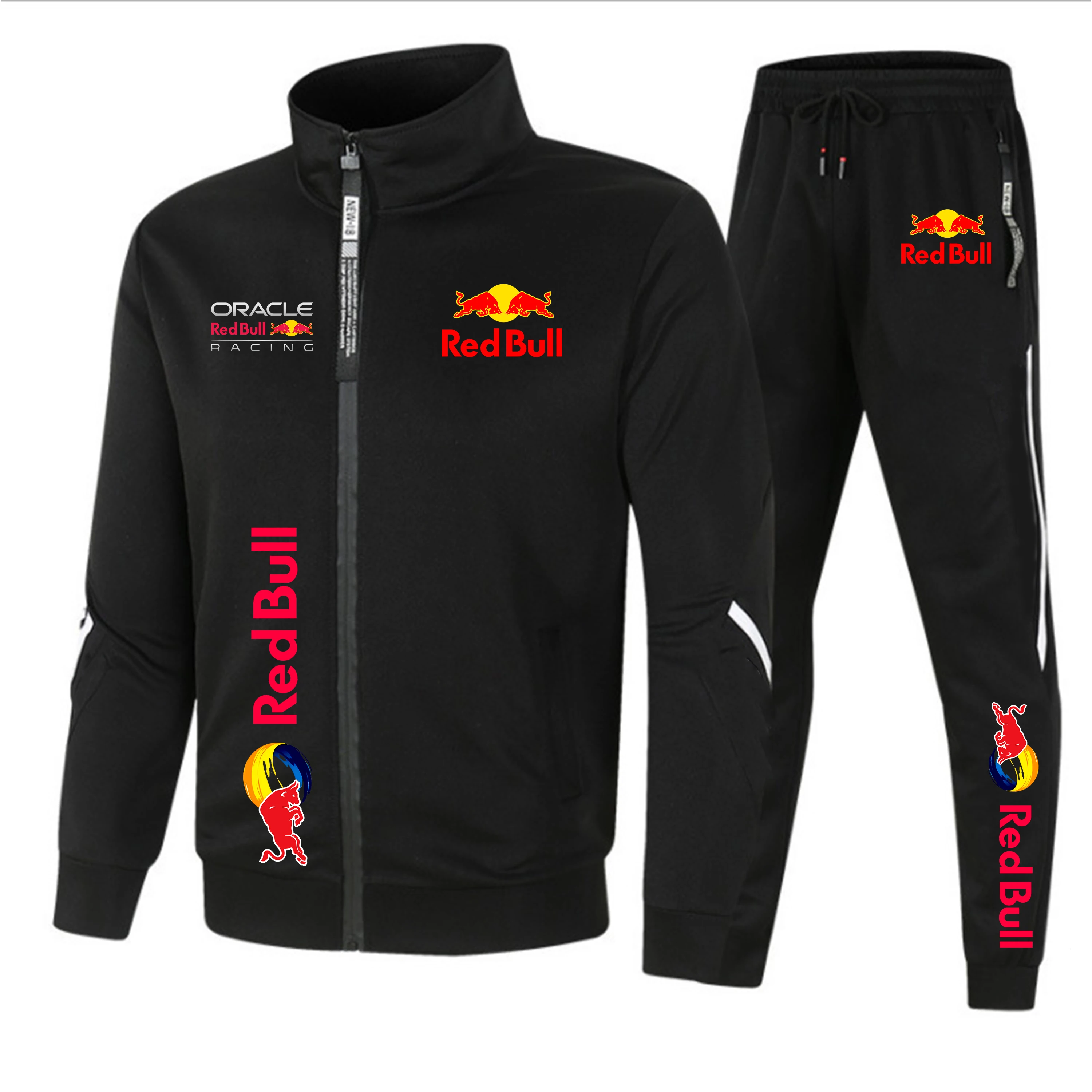 

2025 New Red Bull Sportswear Set Men's Red Bull Racing Logo Printed Sportswear Zipper Stand up Collar Jacket+Pants Two Piece Set