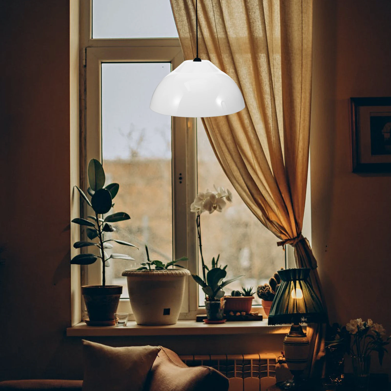 

White Lamp Shade Acrylic Pendant Light Cover 245mm Cream Style Hanging Lampshade for Ceiling Floor Replacement