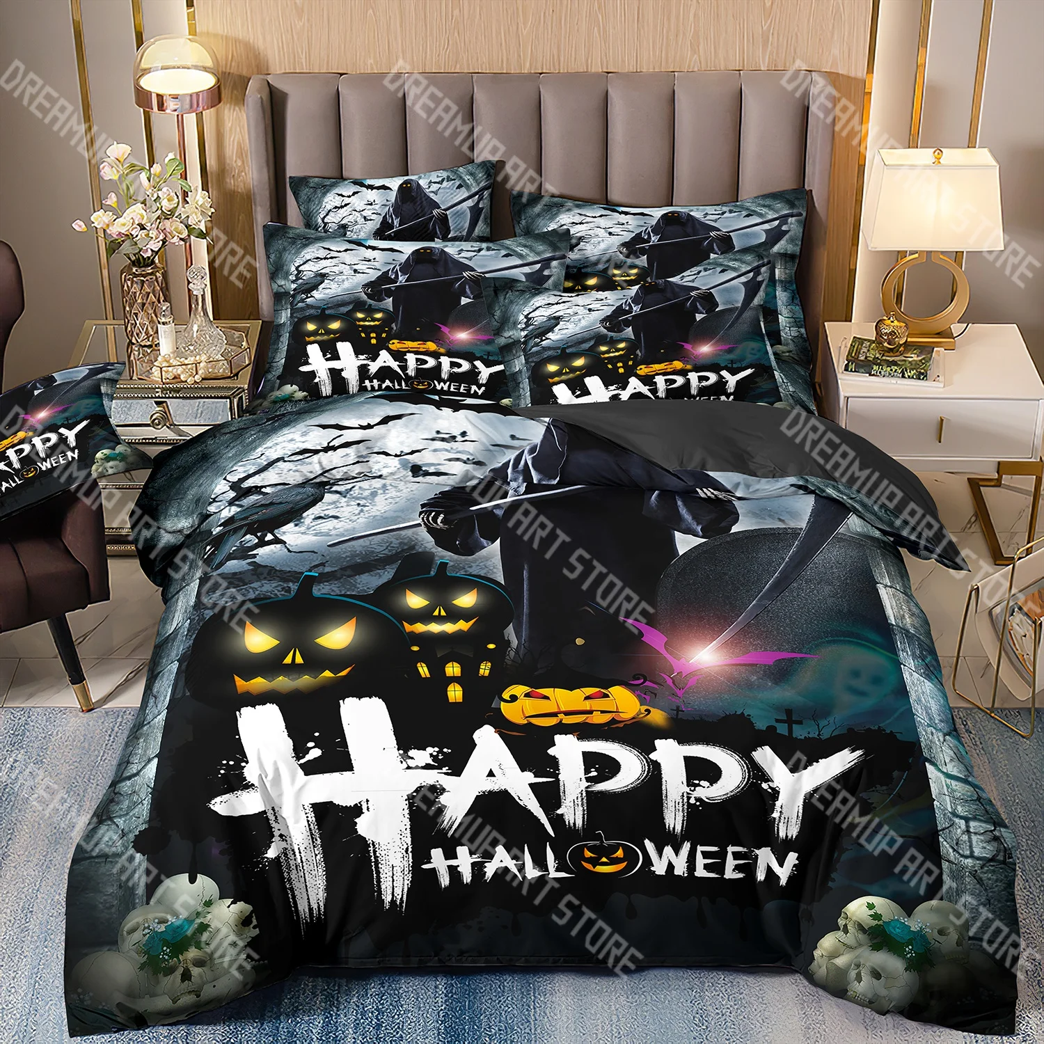Duvet Cover Tree Halloween Horror Theme Comforter Cover Gothic Spooky Duvet Cover Teens Men Grey Tree Terror Home Decoration
