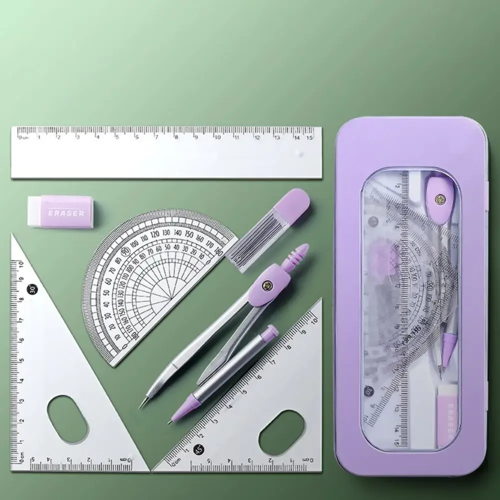 Student compass Protractor clear scale accurate mathematical geometry games school stationery 7 pieces per set