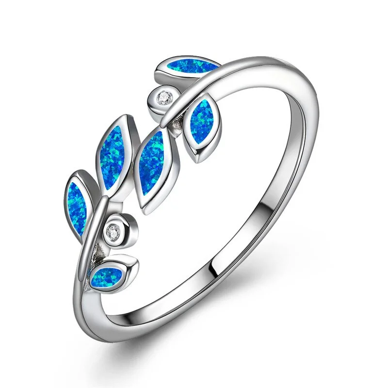 2024 Fashion Blue Fire Opal Leaf Rings for Women Jewelry Accessories Gift Cute Women Rhinestones Zircon Fine Engagement Rings