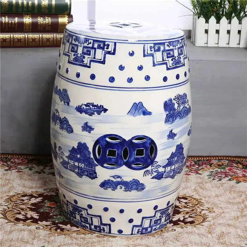 Shoe Ceramic Changing Stool Drum Bathroom Neoclassical Drum Stool Sitting Low Stool Round Designer Furniture Office Footrest
