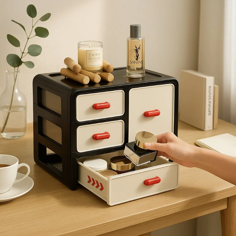 

Vintage Desktop Storage Box, Drawer-Style Cosmetic Organizer, Dressing Table Skincare Dustproof Storage, Easy-Install Storage