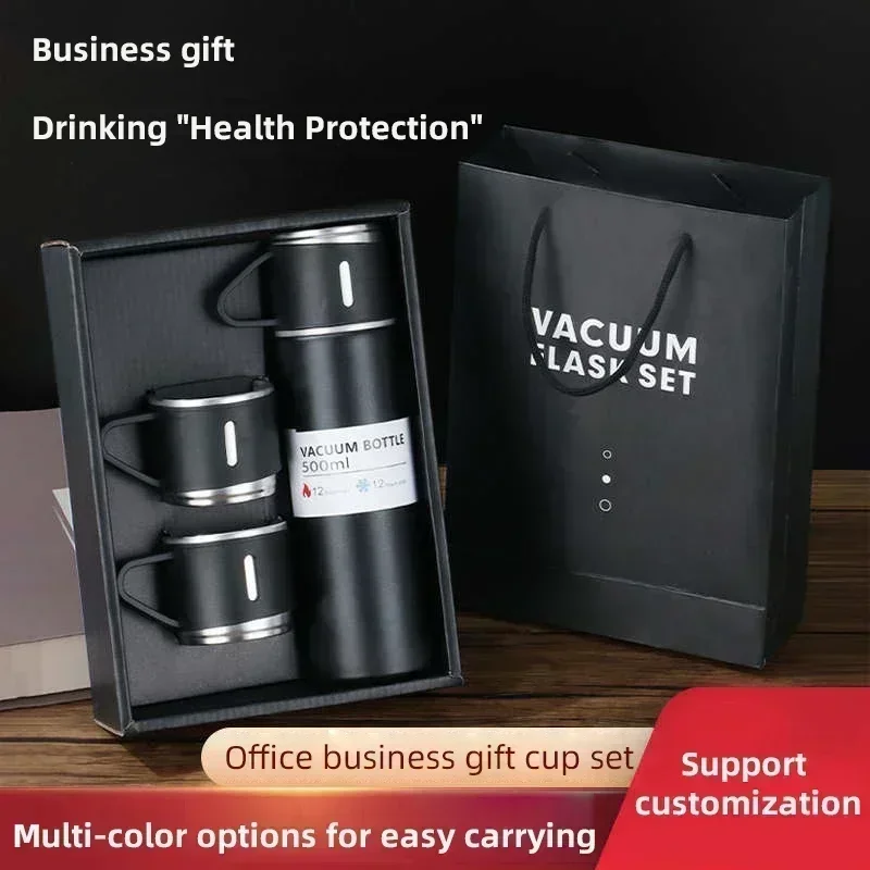 Une tasse tasse Thermos à trois couvercles coffret cadeau 304 tasse cadeau d'affaires en acier inoxydable cadeau de noël pour la famille bouteille d'eau glacée