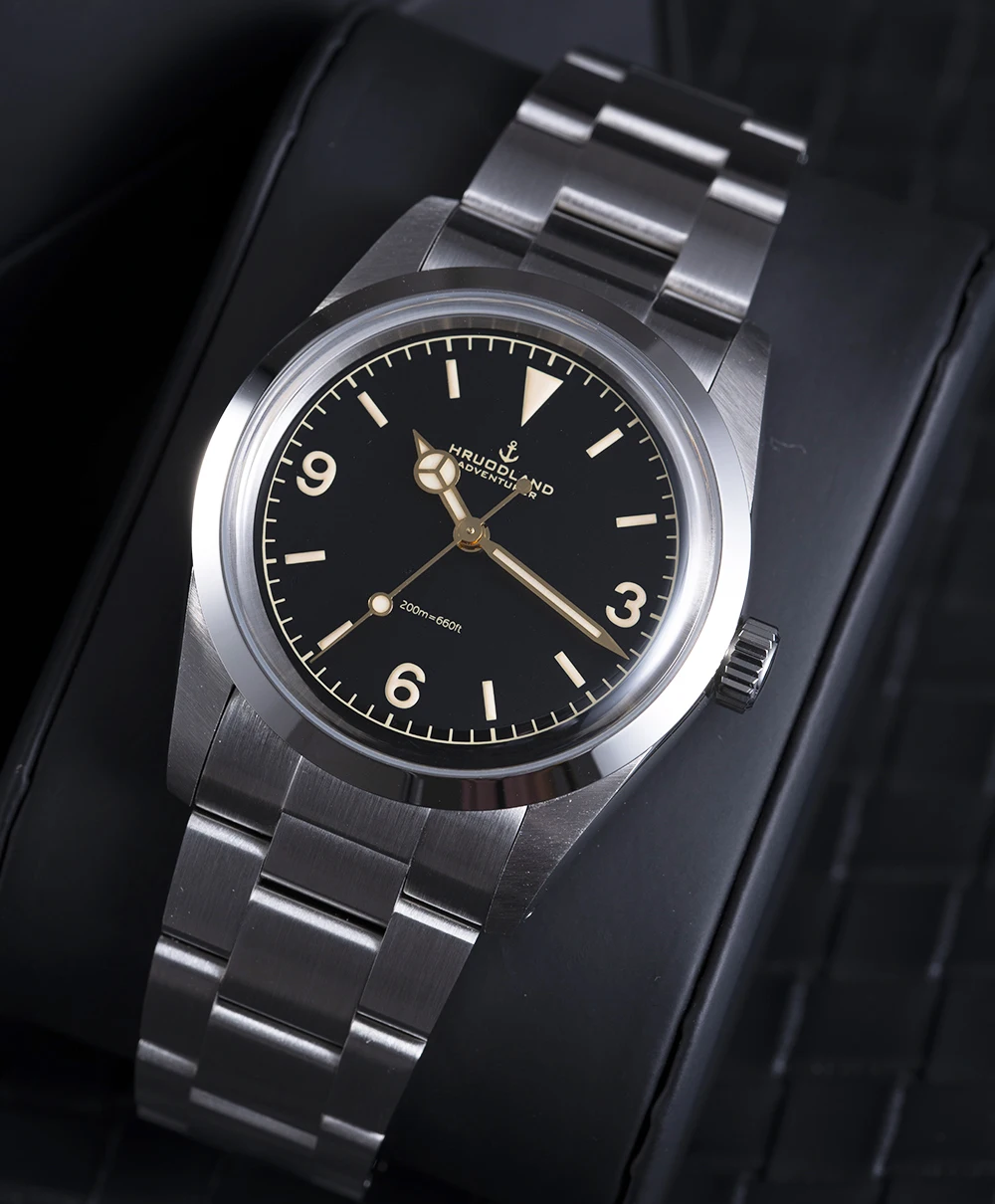 

Hruodland F029 36 мм мужские часы из нержавеющей стали ретро черное платье наручные часы мужской подарок новый логотип серии Explorer