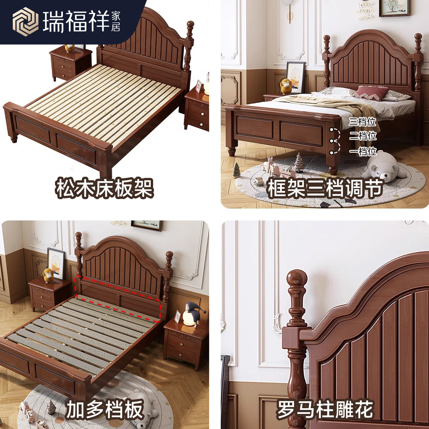 Letto per bambini in mogano americano completamente in legno massello, letto singolo semplice