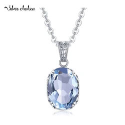 Unique 925 Sterling Silver Necklace Aquamarine Gemstone Pendant Necklaces with Chain for Women Vintage Floral Swan Filigree