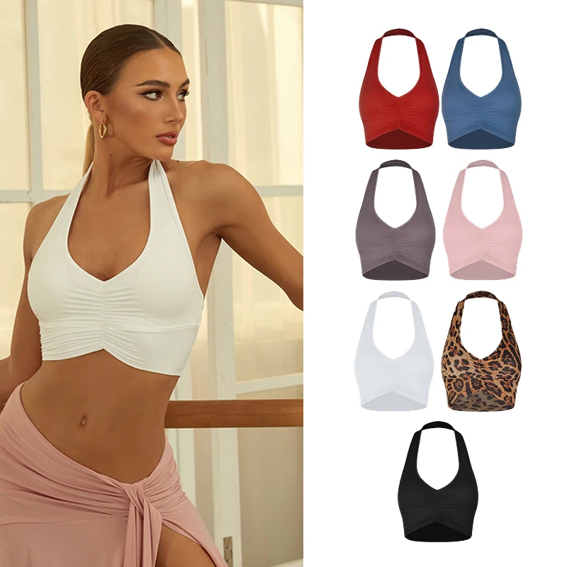 

Summer Latin Dance Tops Adult Women Rumba Samba Cha Cha Dance Vest Yoga Sport Clothing Practice Training Dance Clothing DNV22801