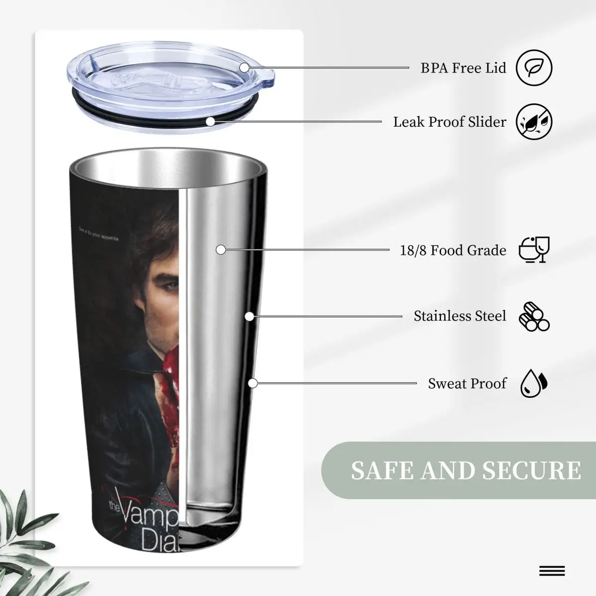 Damon Salvatore The Vampire Diaries Insulated Tumbler with Straws Lid Stainless Steel Coffee Mugs Double Wall Car Bottle Cups