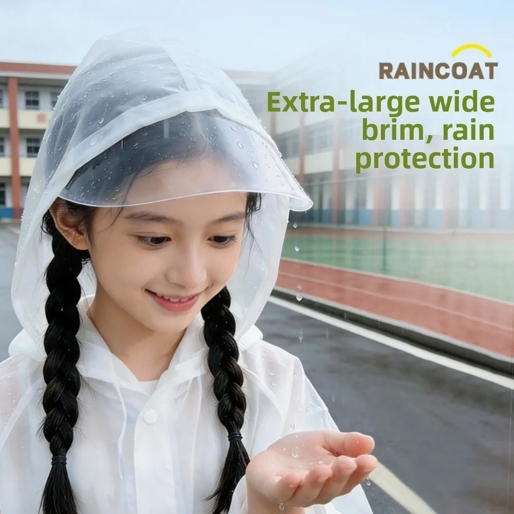 Cute PEVA Hooded Kid Raincoat Disposable Wide Brim Children Rain Poncho Waterproof Backpack Cover Rain Coat Jacket Outdoor Use
