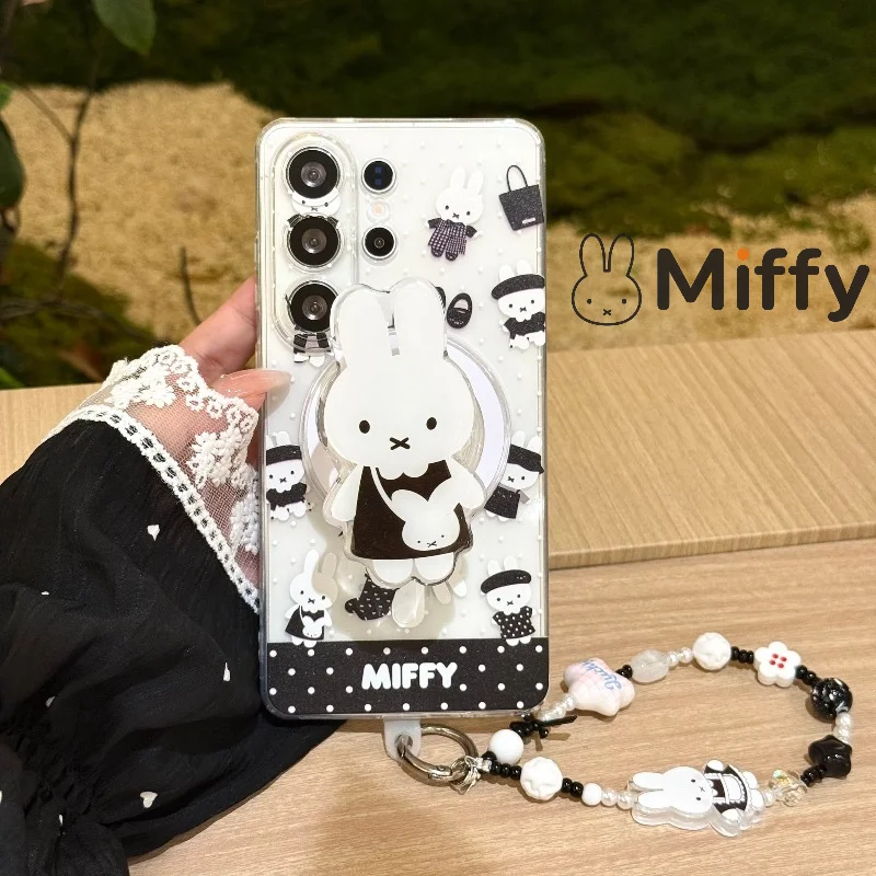Hot Miffy Magnetic Stand Phone Case for Samsung Galaxy S26 S25Ultra S24Plus S24 S23FE A56 A36 A26 Bracelet Shockproof Full Cover