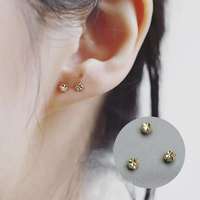 GOLDtutu 14K Solid Gold Crystal Earrings, Reindeer Snowflake, Heart Studs, Simple, Minimal Styles, Kids Girl Gift, kj85
