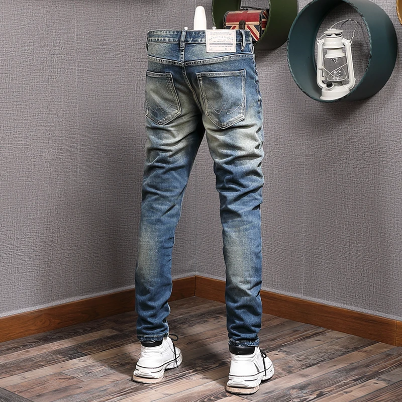Fashion Designer Men Jeans Retro Blue High Quality Stretch Slim Fit Ripped Jeans Men Trousers Vintage Casual Denim Pants Hombre