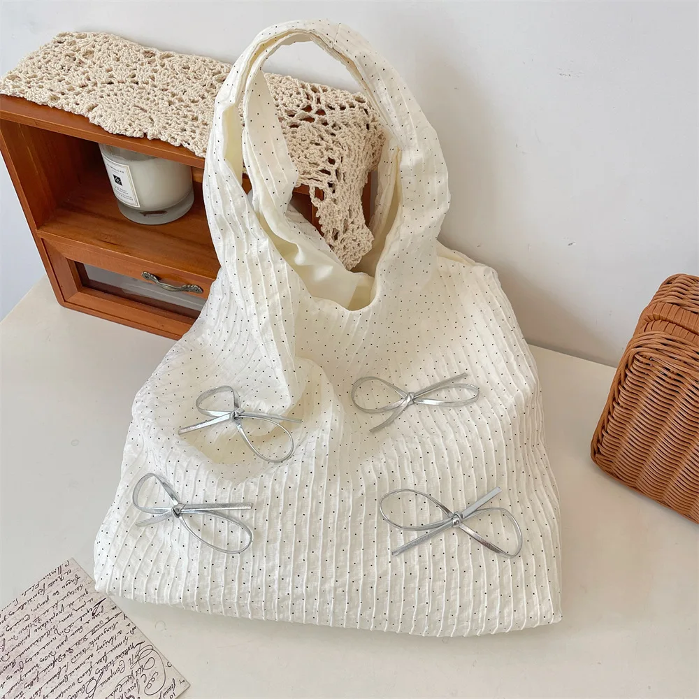 

Women'S Underarm Bag Versatile Casual Shopping Bag Large Capacity Shoulder Bag Large Capacity Polka Dot Bow Handbag For Daily