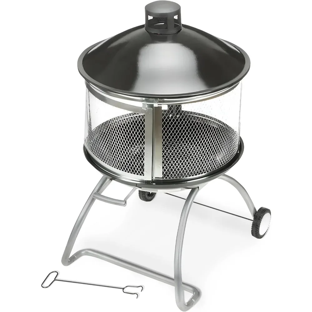 

Outdoor Fire Pit with Sliding Door, and Top Lid, 28"