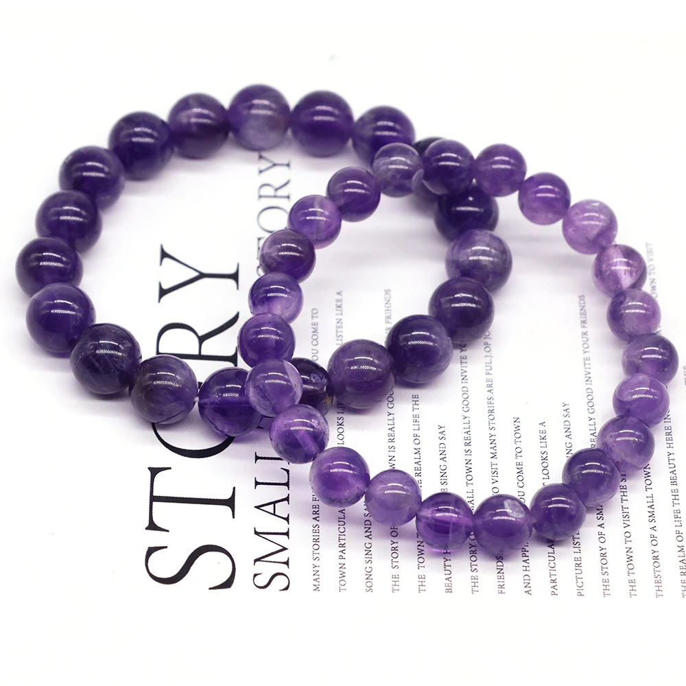 Natural Stone No Dyed Amethyst Stone Bracelets Women Fashion Charm Yoga Energy Meditation Strand Bangle Wrist Charm Jewelry Gift