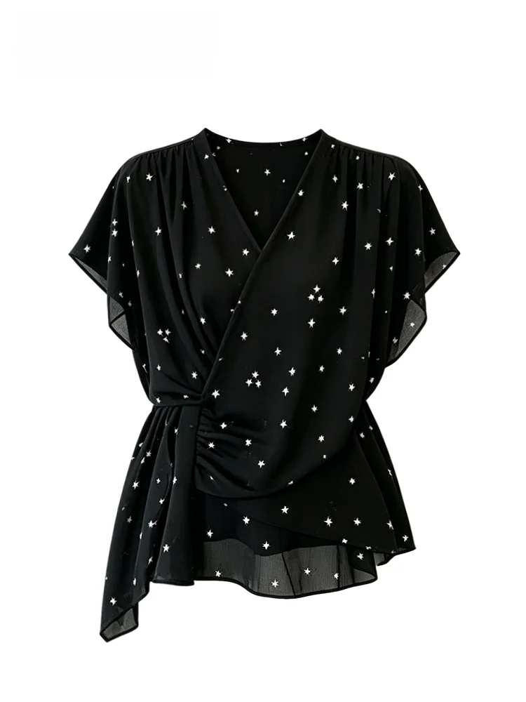 

plus Size Women's Short Sleeve Shirt V-Neck Design Summer New Style Casual Loose Fit Polyester Fiber Regular Length